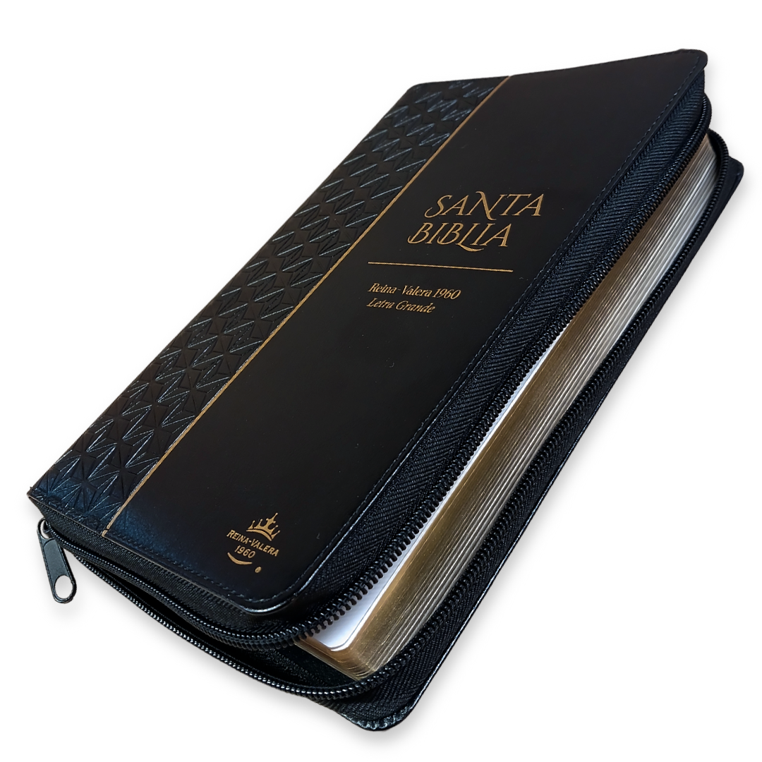 Biblia Reina Valera 1960 – Con Concordancia – Letra 11 pts – 16x23 cm – Palabras de Jesús en Rojo – Cierre – Negro Geométrico