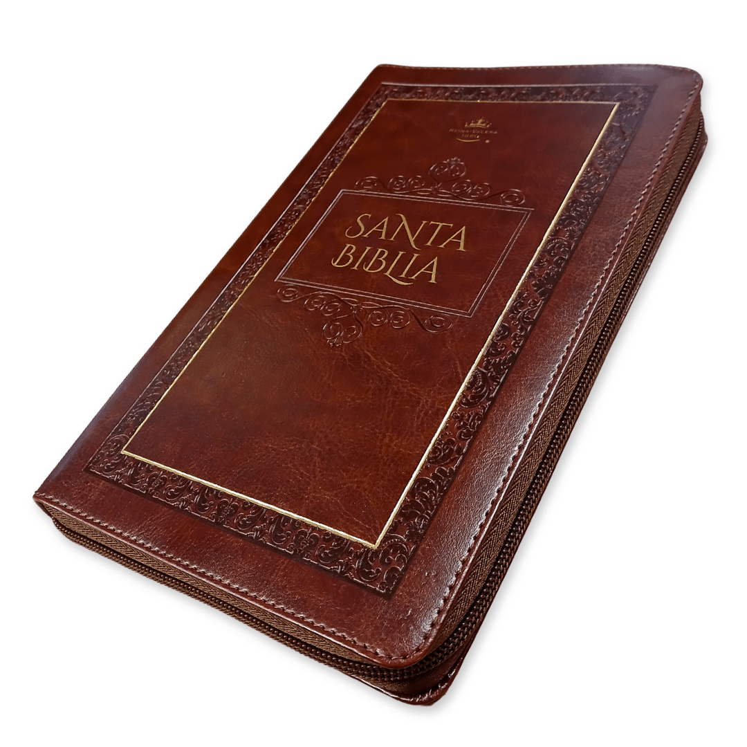 Biblia Reina Valera 1960 – Con Concordancia – Letra 11 pts – 16x23 cm – Palabras de Jesús en Rojo – Cierre – Marrón Elegante