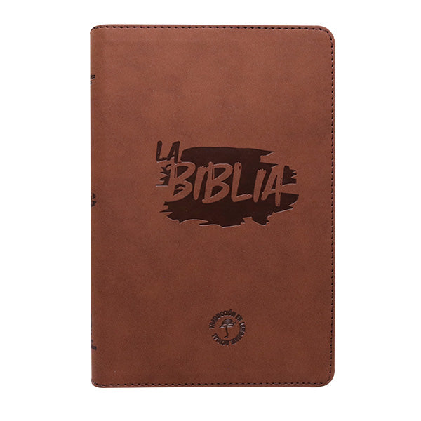 Biblia Traducción en Lenguaje Actual – 066 – Letra 11 pts – 14x21 cm – Palabras de Jesús en Rojo – Cierre – Tapa PU Marron