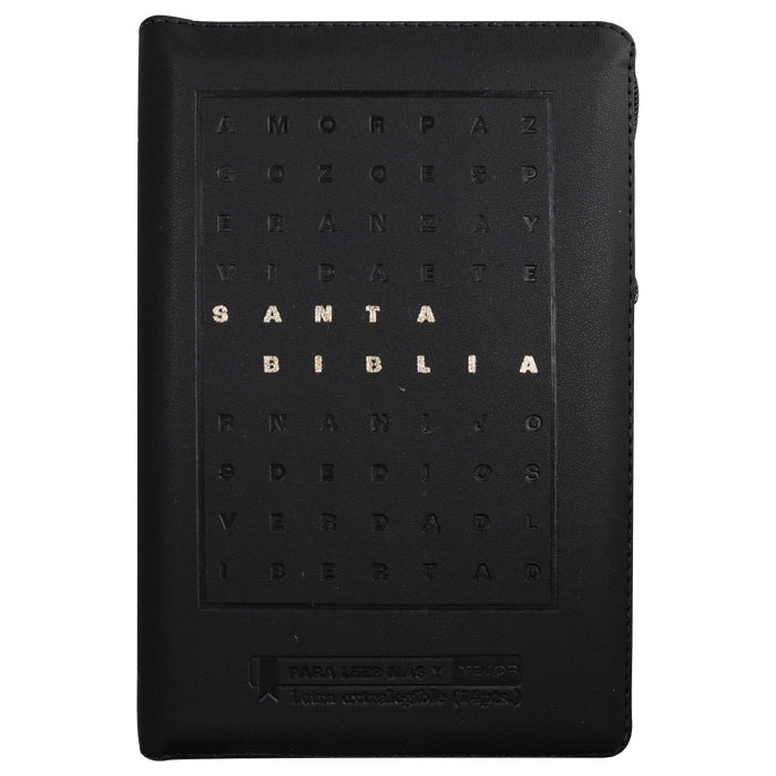Biblia Reina Valera 1960 – 066 – Letra 14 pts – 14x22 cm – Palabras de Jesús en Rojo – Cierre – Tapa PU Negro
