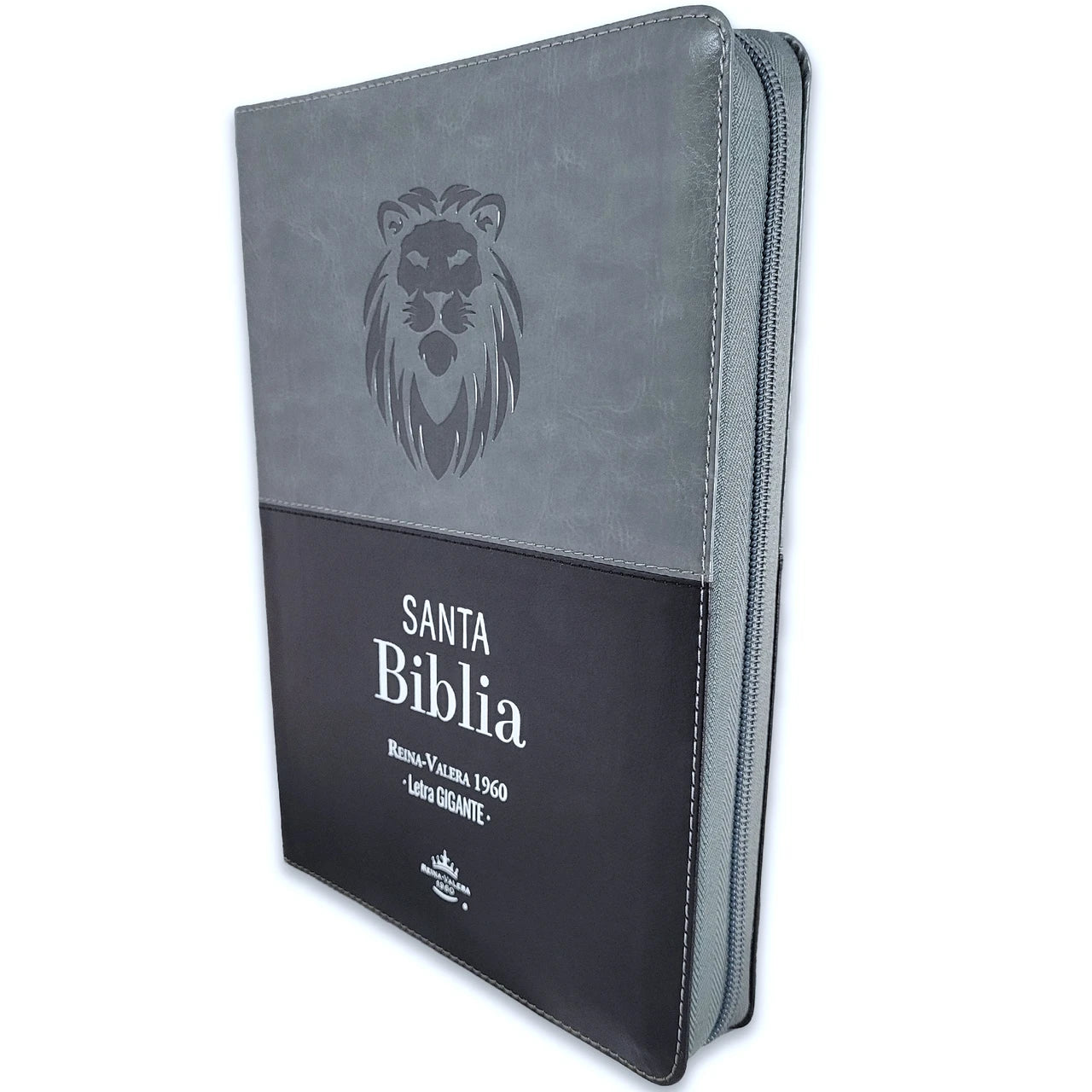 Biblia Reina Valera 1960 – 085 – Con Concordancia – Letra 15 pts – 19x25 cm – Cierre con Índice – Negro/Gris – León