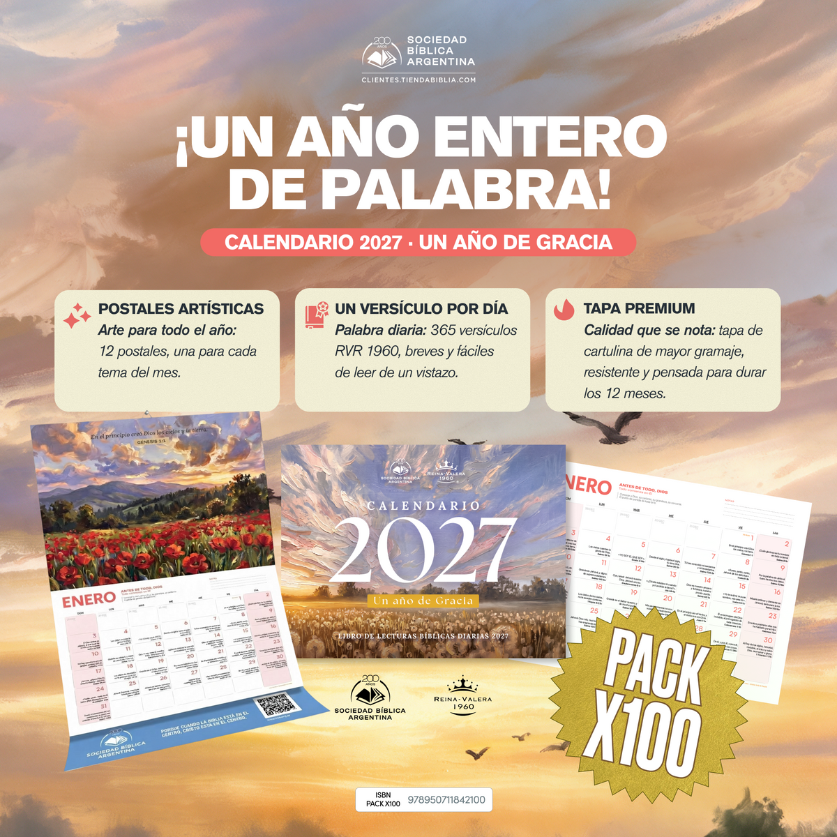 Pack x 100 Calendario 2027 Un Año de Gracia