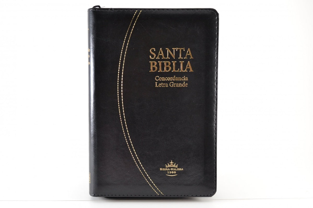 Biblia Reina Valera 1960 Letra Grande Cierre PJR Concordancia indice Canto dorado Tapa Pu Negro