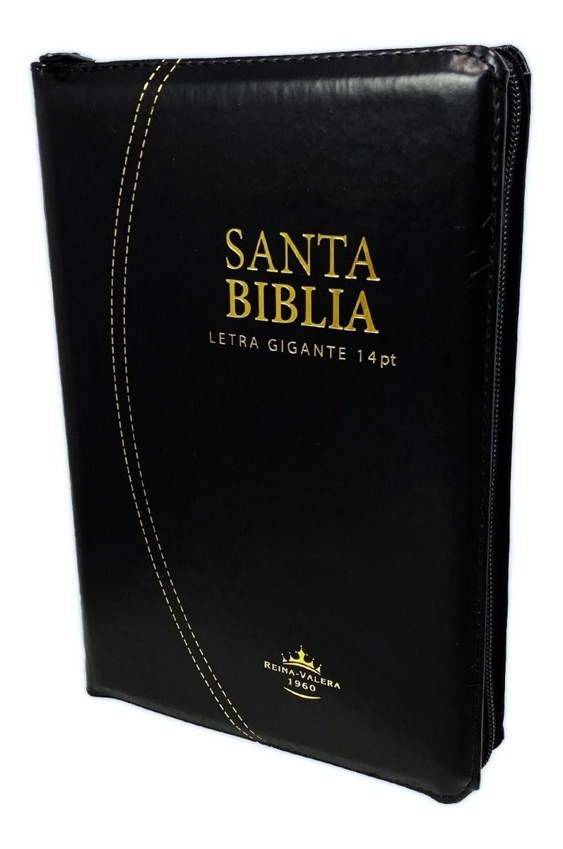 Biblia Reina Valera 1960 – Tapa Imitación Piel Negro, con Cierre, Concordancia, Palabras de Jesús en Rojo, con Índice, 14 x 22 cm, Letra 14 Puntos