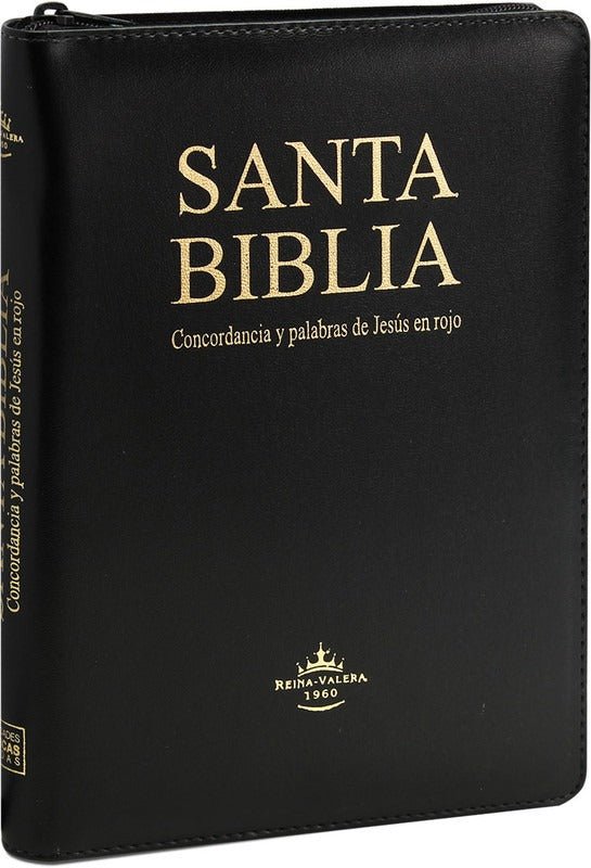 Biblia Reina Valera 1960 – Tapa Imitación Piel Negro Canto Dorado, con Cierre, Concordancia, Palabras de Jesús en Rojo, 18 x 24 cm, Letra 15 Puntos