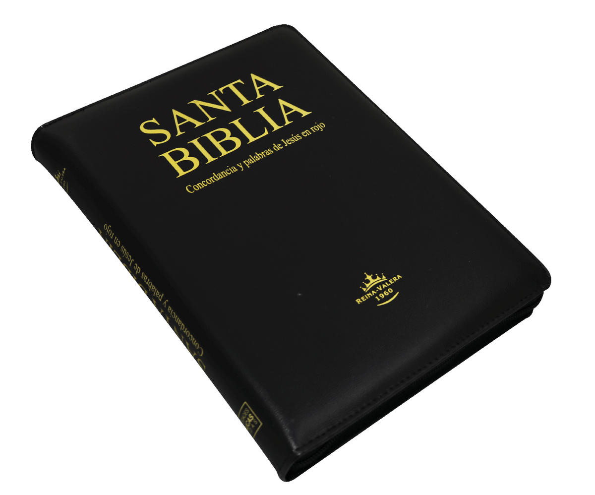 Biblia Reina Valera 1960 – Tapa Imitación Piel Negro Canto Dorado, con Cierre, Concordancia, Palabras de Jesús en Rojo, 18 x 24 cm, Letra 15 Puntos