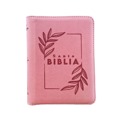 Biblia Reina Valera 1960 – 046 – Letra 12 pts  Grande  – 13,5x17,5 cm – Palabras de Jesús en Rojo – Tapa PU con Cierre – Rosado – Canto Metálico