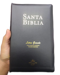 Biblia Reina Valera 1960 Letra Grande Concordancia Cierre Tapa Fina PU Negro Palabras de Jesús en Cursiva