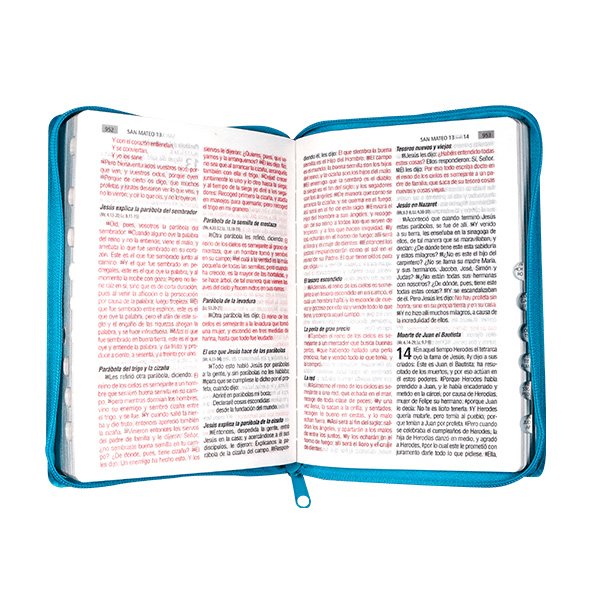 Biblia Reina Valera 1960 – Tapa Imitación Piel Covertext Turquesa, con Cierre, Concordancia, Palabras de Jesús en Rojo, con Índice, 14 x 20 cm, Letra 12 Puntos