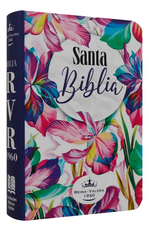 Biblia Reina Valera 1960 – Tapa Vinilo Flores Moradas, Palabras de Jesús en Rojo, 7 x 11 cm, Letra 7 Puntos