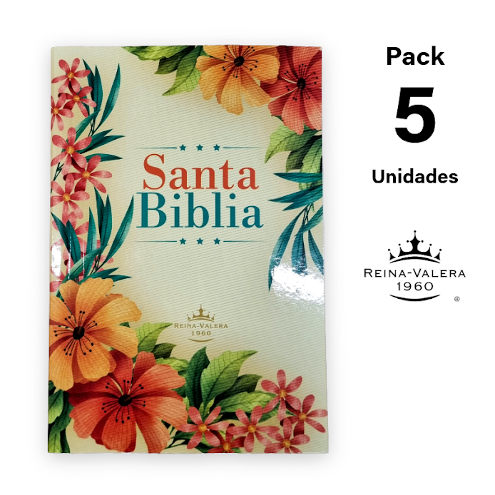 Biblia Reina Valera 1960 Económica Pack x 5u.- Tapa Rústica Flores Tropicales (Palabras de Jesús en Rojo y Concordancia)