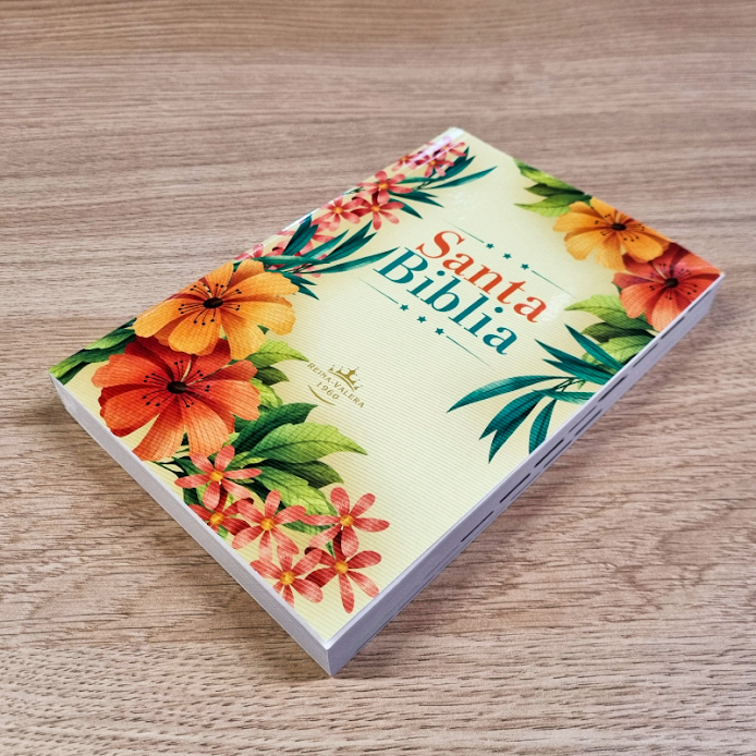 Biblia Reina Valera 1960 Económica Pack x 5u.- Tapa Rústica Flores Tropicales (Palabras de Jesús en Rojo y Concordancia)