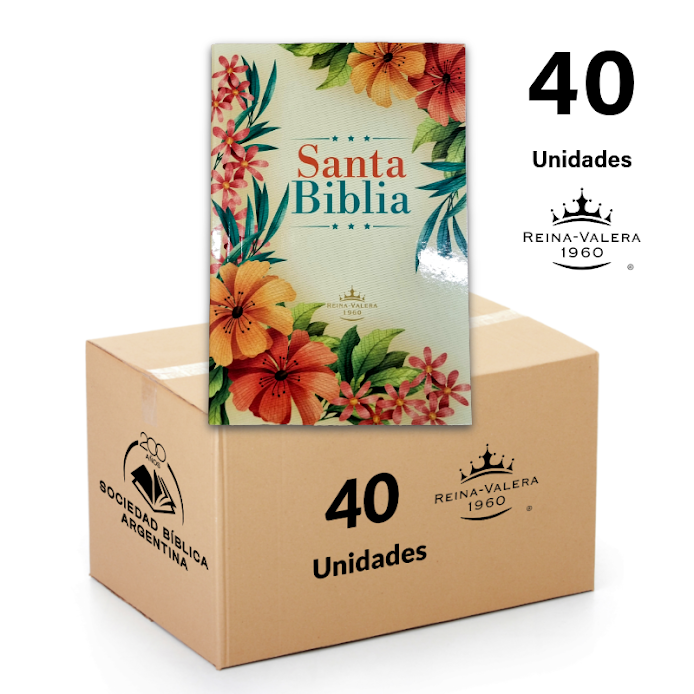 Biblia Reina Valera 1960 Económica Caja x 40u. - Tapa Rústica Flores Tropicales (Palabras de Jesús en Rojo y Concordancia)