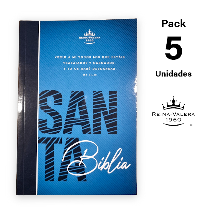 Biblia Reina Valera 1960 Económica Pack x 5 u. - Tapa Rústica Azul (Palabras de Jesús en Rojo y Concordancia)