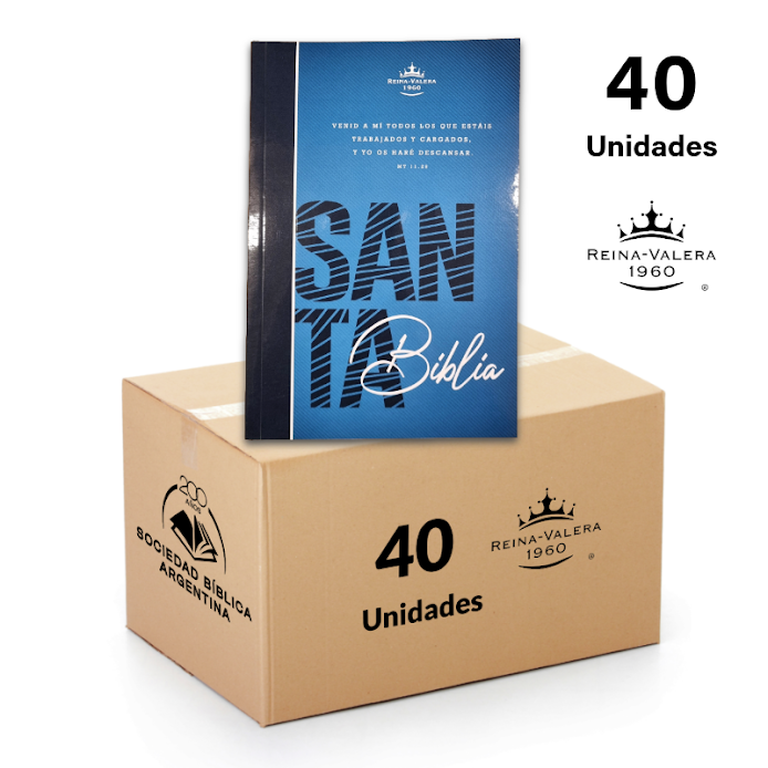 Biblia Reina Valera 1960 Económica caja cerrada 40 u. - Tapa Rústica Azul (Palabras de Jesús en Rojo y Concordancia)