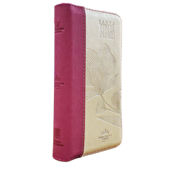 Biblia Reina Valera 1960 – 036 – Con Concordancia – Letra 8 pts – 8,5x16,5 cm – Palabras de Jesús en Rojo – Cierre con Índice – Tapa PU Rosa/Beige