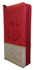 Biblia Reina Valera 1960 – 036 – Con Concordancia – Letra 8 pts – 8,5x16,5 cm – Palabras de Jesús en Rojo – Cierre con Índice – Tapa PU Roja/Beige
