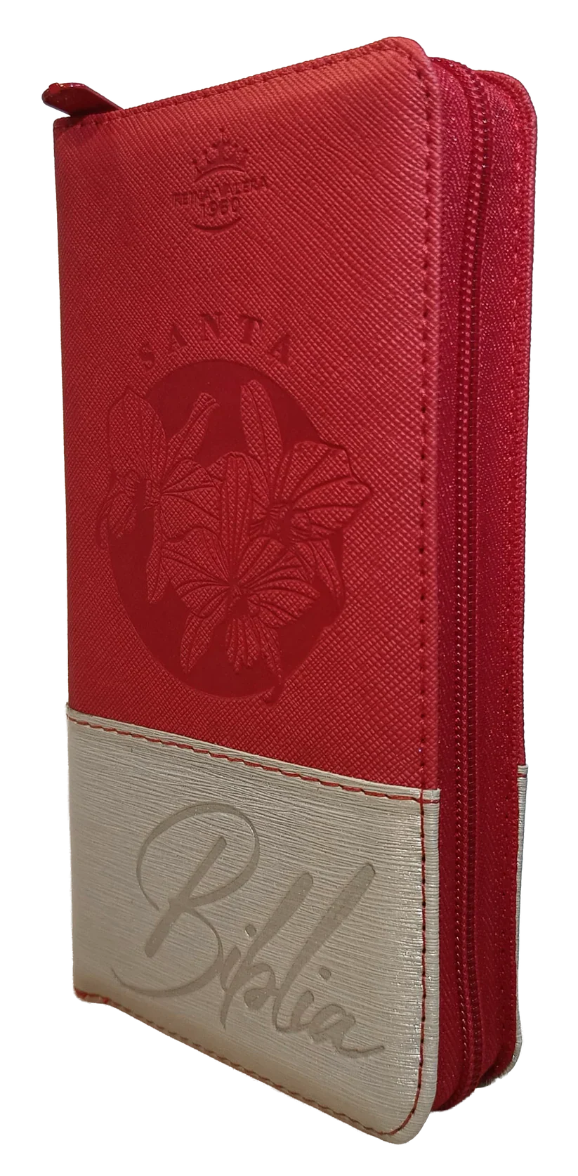 Biblia Reina Valera 1960 – 036 – Con Concordancia – Letra 8 pts – 8,5x16,5 cm – Palabras de Jesús en Rojo – Cierre con Índice – Tapa PU Roja/Beige