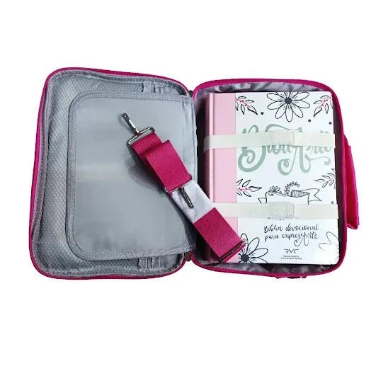 Biblia Reina Valera Contemporánea – Tapa Imitación Piel y Tela Lino y Rosa con Bolso Rosa, Concordancia, Palabras de Jesús en Rojo, 18 x 25 cm, Letra 12 Puntos