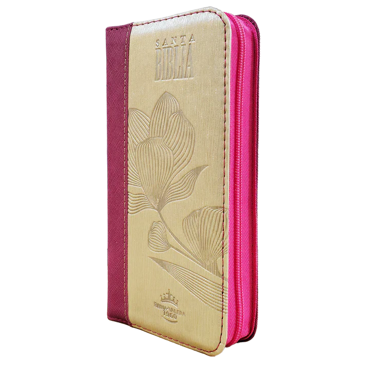 Biblia Reina Valera 1960 – 036 – Con Concordancia – Letra 8 pts – 8,5x16,5 cm – Palabras de Jesús en Rojo – Cierre con Índice – Tapa PU Rosa/Beige